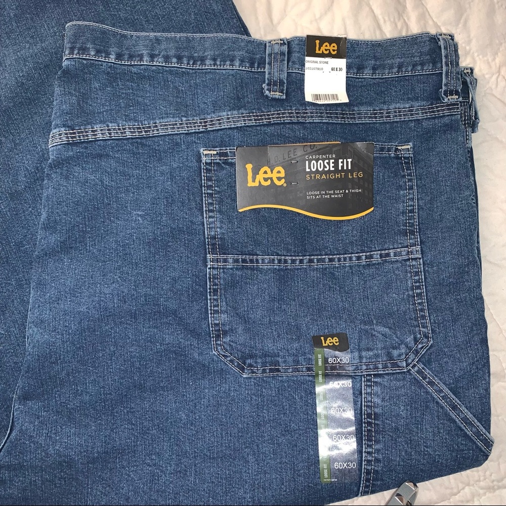 Big Men’s 60 x 30 LEE CARPENTER LOOSE FIT STRAIGHT LEG Original Blue Stone Jeans - Picture 2 of 10